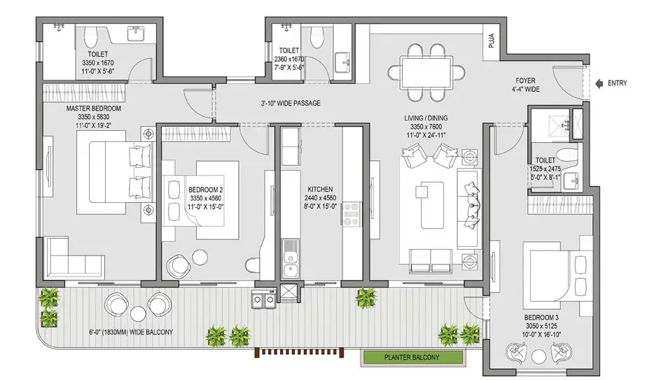 Crown Residences 4 BHK floor plan